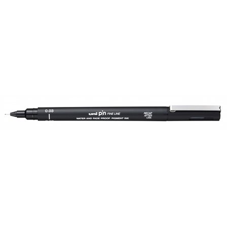 Marcador calibrado Uni-ball PIN003 - Ponta de poliacetal de 0,03 mm - Tinta pigmentada resistente à água e à luz - Preto
