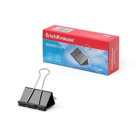 Clips de papel Erichkrause, pacote com 12 unidades, 32 mm - Capacidade para até 145 folhas - Resistentes à corrosão - Alta resis