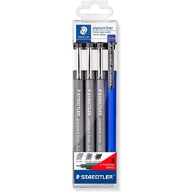 Staedtler Pigment Liner 308 - Conjunto com 3 Canetas Fineliner 0.2, 0.4 e 0.8mm + 1 Lapiseira 0.5mm - Secagem Rápida - Preta