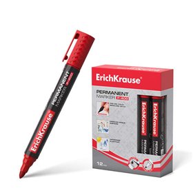 Marcador permanente Erichkrause P-400 - Ponta redonda - Resistente a múltiplas superfícies - Vermelho