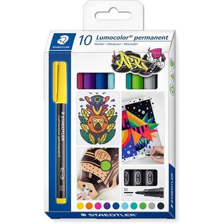 Staedtler Lumocolor 317 - Pacote com 10 Marcadores Permanentes - Ponta Redonda Média - Largura da Linha Aprox. 1mm - Tampa com C