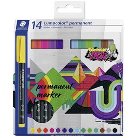 Staedtler Lumocolor 318 - Pacote com 14 Marcadores Permanentes - Ponta Fina 0,6 mm - Secagem Rápida - Odor Muito Baixo - Cores S