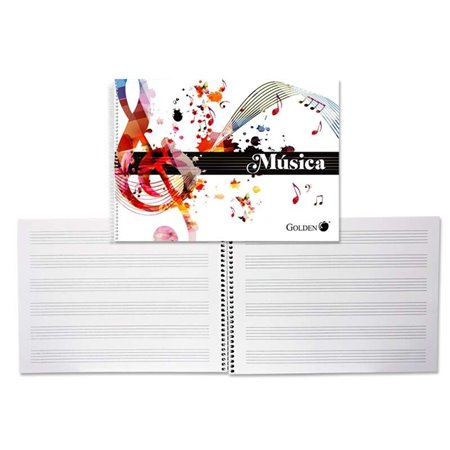 Caderno de Música Dourado com 20 Folhas - Espaçamento entre Linhas de 3mm - Papel de 100gsm