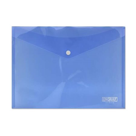 Envelope para documentos Ingraf A4 - Fecho de pressão - Polipropileno transparente - Azul