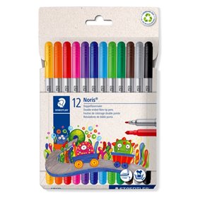 Staedtler Noris 320 - Pacote com 12 Marcadores - Ponta de Fibra Dupla - Espessuras de Traço de 1 e 3 mm - Tampa Ventilada - Core