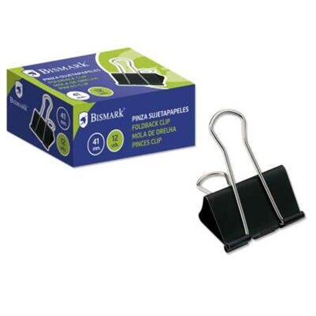 Bismark Pacote com 12 Clips de Papel Metálicos 41mm - Lâmina Dobrável - Preto