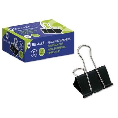 Bismark Pacote com 12 Clips de Papel Metálicos 25mm - Lâmina Dobrável - Preto