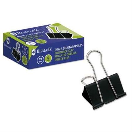 Bismark Pacote com 12 Clips de Papel Metálicos 19mm - Lâmina Dobrável - Preto