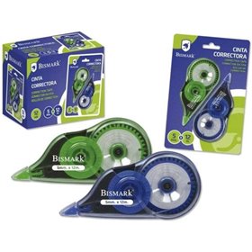 Pacote com 2 fitas corretivas Bismark 5mm x 12m - Corpo transparente - Formato ergonômico