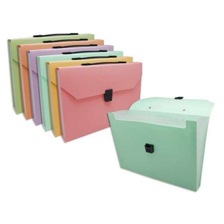 Pasta sanfonada Bismark com 12 compartimentos A4, em polipropileno - Fecho de pressão - Cores pastel sortidas