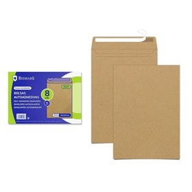 Pacote com 8 envelopes de papel kraft Bismark, 90 g/m² - Dimensões 162 x 229 mm - Fecho autoadesivo - Marrom
