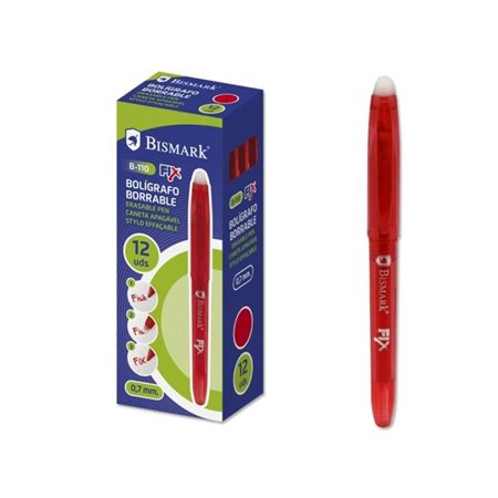 Caneta Esferográfica Apagável Bismark Fix - Ponta Fina 0,7mm - Com Tampa - Vermelha