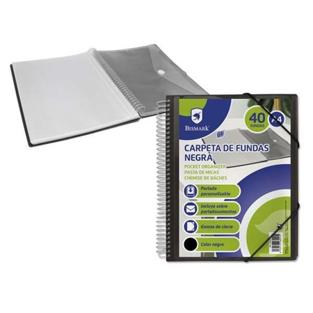 Pasta Bismark com 40 folhas transparentes - Formato A4 - Inclui envelope para documentos - Fecho elástico