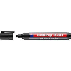 Marcador permanente Edding 330 - Ponta chanfrada - Largura da linha entre 1 e 5 mm - Tinta praticamente inodora - Tampa com clip