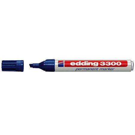 Marcador permanente Edding 3300 - Ponta chanfrada - Espessura da linha entre 1 e 5 mm - Tinta praticamente inodora - Secagem ráp