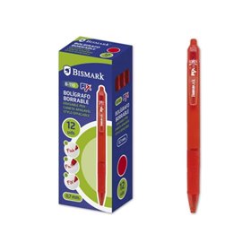Caneta Esferográfica Retrátil Apagável Bismark Fix - Ponta Fina 0,7mm - Com Clipe - Vermelha