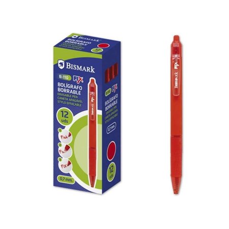 Caneta Esferográfica Retrátil Apagável Bismark Fix - Ponta Fina 0,7mm - Com Clipe - Vermelha