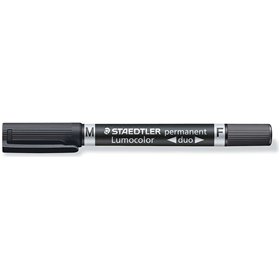 Marcador permanente Staedtler Lumocolor 348 com ponta dupla M e F - Secagem rápida - Preto