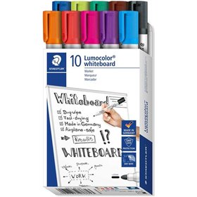 Marcadores para quadro branco Staedtler Lumocolor 351, pacote com 10 unidades - Ponta de aproximadamente 2 mm - Secagem rápida -