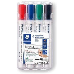 Marcadores para quadro branco Staedtler Lumocolor 351 - Pacote com 4 unidades - Secagem rápida - Cores sortidas