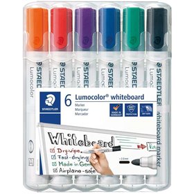 Marcadores para quadro branco Staedtler Lumocolor 351 - Pacote com 6 unidades - Secagem rápida - Cores sortidas