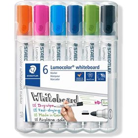 Marcadores para quadro branco Staedtler Lumocolor 351 - Pacote com 6 unidades - Secagem rápida - Cores sortidas