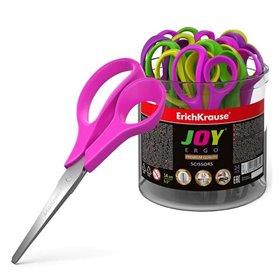 Tesoura Erichkrause Joy Ergo - Lâminas de aço inoxidável - Pontas arredondadas - Resistente à corrosão - Cabos ergonômicos - Pre