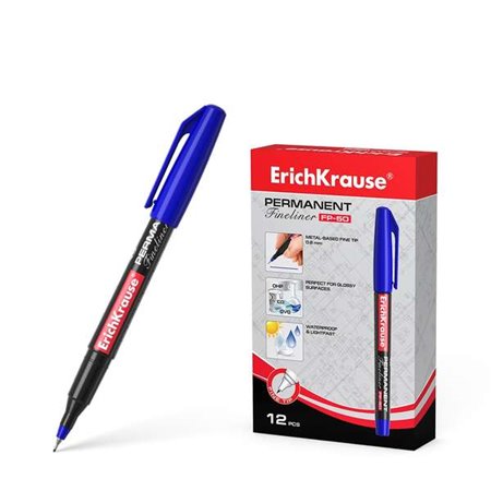 Marcador permanente Erichkrause FP-50 - Ponta fina de 0,6 mm - Resistente à luz e à água - Azul