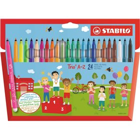Conjunto Stabilo Trio AZ com 24 canetas de fibra de ponta fina - Espessura da linha de 0,7 mm - Tinta lavável - Área de pega tri