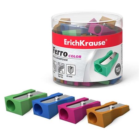 Apontador de lápis Erichkrause Ferro Color em alumínio com cabo ergonômico - furo de 8 mm - lâmina de aço carbono - cores sortid
