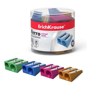 Apontador de lápis duplo Erichkrause Ferro Color Plus em alumínio - Cabo ergonômico - Diâmetros de 8 mm e 11 mm - Cores sortidas
