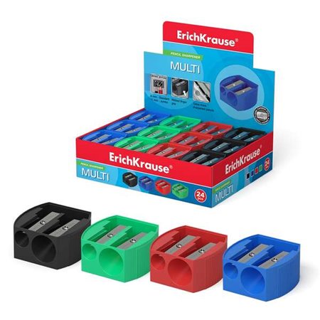 Apontador de lápis multifuncional Erichkrause, em plástico, com dois furos - Diâmetros de 8 mm e 11 mm - Cores sortidas