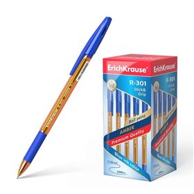Caneta esferográfica Erichkrause R-301 Amber Stick&Grip, ponta de 0,7 mm, traço de 0,35 mm, área de apoio emborrachada, tinta de