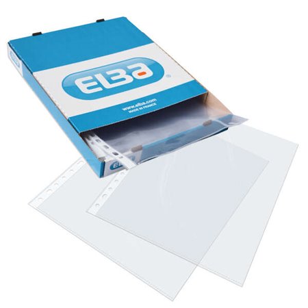 Pacote com 100 capas protetoras multifuros Elba, PP 70 mícrons - Tamanho fólio - Acabamento cristalino - Transparentes
