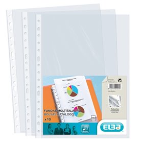 Pacote com 10 capas plásticas multifuradas Elba, 70 mícrons, tamanho A4, acabamento cristalino, transparentes.