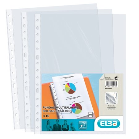 Pacote com 10 capas plásticas multifuradas Elba, 70 mícrons, tamanho A4, acabamento cristalino, transparentes.