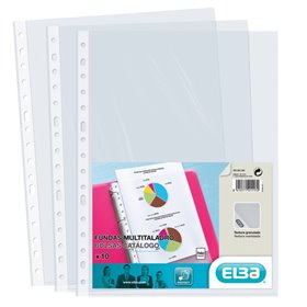 Pacote com 10 capas plásticas multifuros Elba, PP 90 mícrons - Tamanho A4 - Acabamento em couro laranja - Transparentes