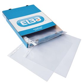 Pacote com 100 capas plásticas multifuradas Elba, 70 mícrons - Tamanho A4 - Acabamento cristalino - Transparentes