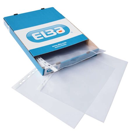 Pacote com 100 capas plásticas multifuradas Elba, 70 mícrons - Tamanho A4 - Acabamento cristalino - Transparentes