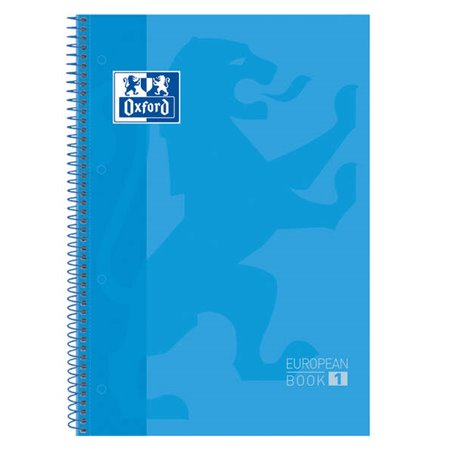 Caderno espiral Oxford Europeanbook 1, formato A4+, quadriculado 5x5mm - 80 folhas - faixa colorida - capa extra dura com acabam