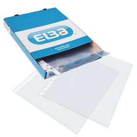 Pacote com 100 unidades de capas protetoras multifuros Elba, PP 105 Microns - Tamanho Folio - Acabamento Cristal - Transparentes