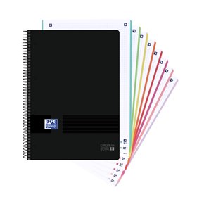 Caderno espiral Oxford Europeanbook 8 Live & Go A4+ com 160 folhas, quadriculado 5x5, 8 faixas coloridas, capa de plástico resis