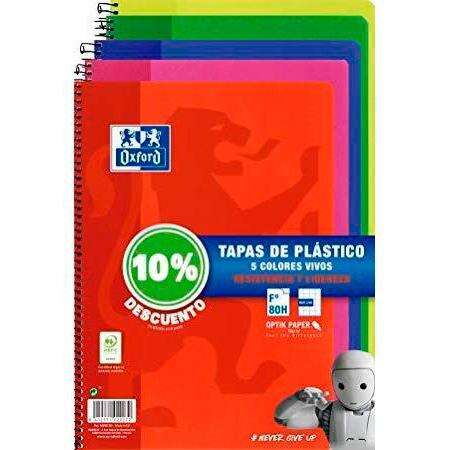 Pacote com 5 cadernos espiral Oxford Classic, tamanho fólio, quadriculado 4x4mm - 80 folhas - capa plástica - cores sortidas e v