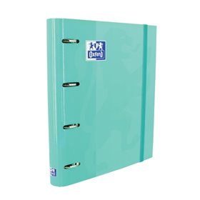 Pasta Oxford Europeanbinder Classic A4+ com argolas e refil, quadriculada 5x5 - Capa extra dura - Fecho elástico - Verde menta