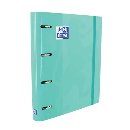 Pasta Oxford Europeanbinder Classic A4+ com argolas e refil, quadriculada 5x5 - Capa extra dura - Fecho elástico - Verde menta
