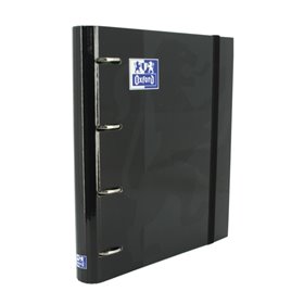 Pasta Oxford Europeanbinder Classic A4+ com argolas e refil, quadriculada 5x5 - Capa extra dura - Fecho elástico - Preta