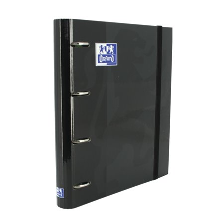 Pasta Oxford Europeanbinder Classic A4+ com argolas e refil, quadriculada 5x5 - Capa extra dura - Fecho elástico - Preta