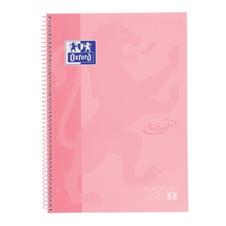 Caderno Oxford School Touch Europeanbook 1 A4+, 80 folhas microperfuradas, quadriculado 5x5mm - Capa extra dura - Rosa