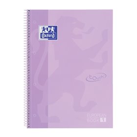 Caderno Oxford School Touch Europeanbook 1 A4+, 80 folhas microperfuradas, quadriculado 5x5mm - Capa extra dura - Malva pastel