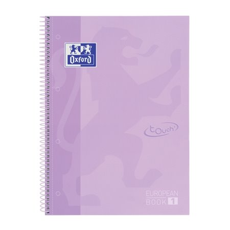 Caderno Oxford School Touch Europeanbook 1 A4+, 80 folhas microperfuradas, quadriculado 5x5mm - Capa extra dura - Malva pastel